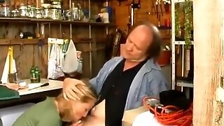 Blonde Beauty From France Pleasing An Old Dude With Her Fuck-holes